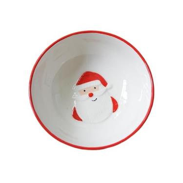 Imagem de Pratos de aperitivo de cerâmica de Natal para tapas, salada, aperitivo, lavável na lava-louças, seguro para micro-ondas, seguro para freezer (tigela pequena de Papai Noel 11,1 x 4,5 cm)
