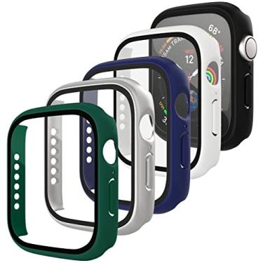 Imagem de D & K Exclusives [Pacote com 5] Capa rígida de policarbonato com protetor de tela de vidro temperado compatível com Apple Watch Series 6 SE Series 5 Series 4 40 mm, preto fosco, azul, verde, branco,