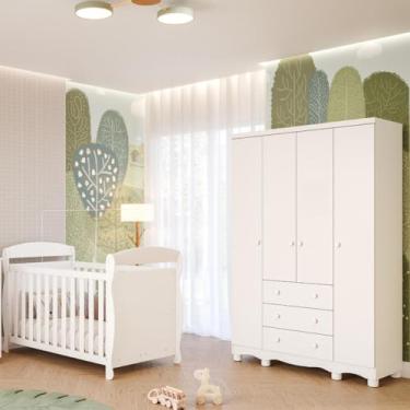 Imagem de Quarto Bebê Completo Berço Americano Marquesa 3em1 Guarda Roupas 4 Portas 3 Gavetas Junior 100% MDF