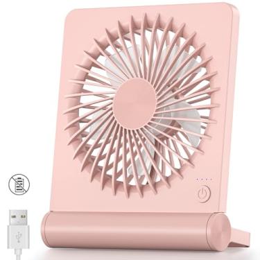 Imagem de Koonie Ventilador USB, vento forte, ultra silencioso, pequeno, ventilador de mesa dobrável de 220°, 3 velocidades, ajustável, alimentado por USB-C para mesa de escritório em casa, rosa, sem bateria