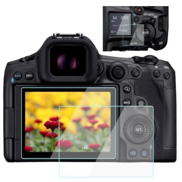 Imagem de YRTIYO Protetor de tela R5II para câmera Canon EOS R5 Mark II (2 telas superiores e LCD), vidro temperado 9H, antiarranhões, antibolhas, ultratransparente (pacote com 4)