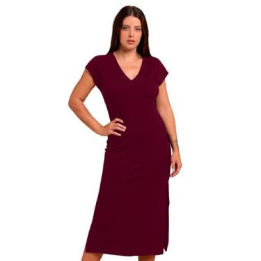 Imagem de Vestido Canelado Casual Decote V Alongado Fenda Lateral Feminino Leve 