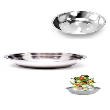 Imagem de Bandeja Saladeira Redonda em Aço Inox Alimentos 25cm - Chinatown