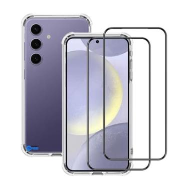 Imagem de Capa S24 5g, Capinha Anti Impacto e 2x Pelicula Vidro 3D Para Samsung Galaxy S24 Case Transparente Proteção de Câmera