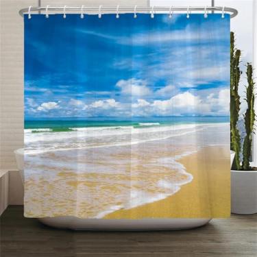 Imagem de Cortinas de chuveiro com cenário de praia, mar, oceano, mediterrâneo, cortina de banheiro, tecido impermeável, decoração, 21, W300xH180cm