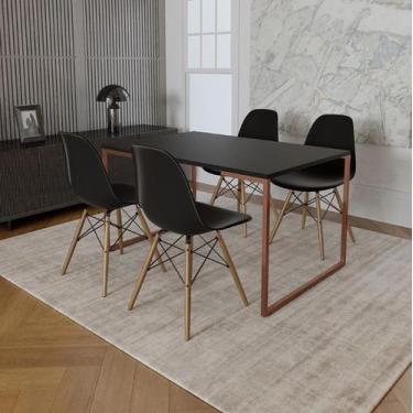 Imagem de Mesa Industrial Base Ferro Cobre Tampo 137x90 Preto 4 Cadeiras Eames M
