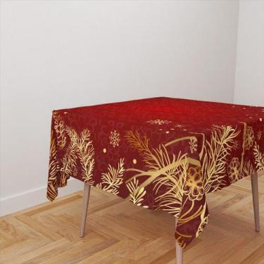 Imagem de Toalha De Mesa Quadrada 4 Lugares Tecido Oxford Vermelho Natalino Folh