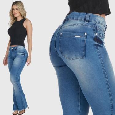 Imagem de Calça Flare HNO Jeans Petit Barra Desfiada Azul, 48