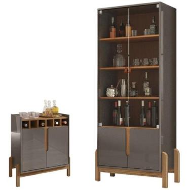 Imagem de Barzinho 2 Portas 50522 E Cristaleira Para Sala 50519 Cinza Perola Ced