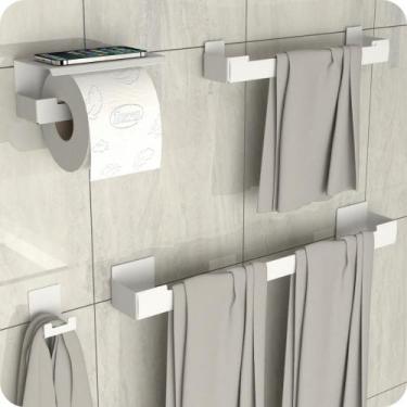 Imagem de Kit Acessórios Para Banheiro Branco Adesivo 4pç ELG - MetalCromo