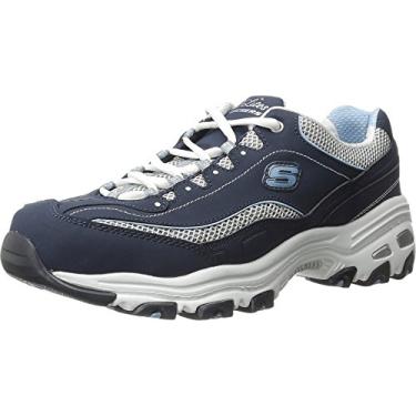 Imagem de Skechers D'Lites-Life Saver Tênis feminino com cadarço de espuma viscoelástica, Azul-marinho/branco, 40