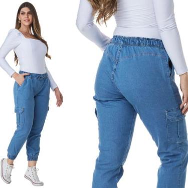 Imagem de Calça Jeans Feminina Jogger HNO Cargo Azul Claro - HNO Jeans, 46