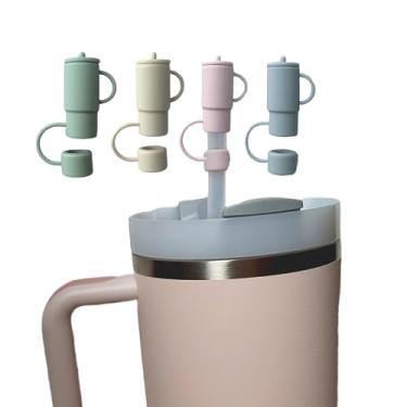 Imagem de Tampas de cobertura de palha de silicone de resina e palheta, compatíveis com copo Stanley e canudos de 10 mm, copo não incluído (xisto, duna, quartzo rosa, azul cambraia)
