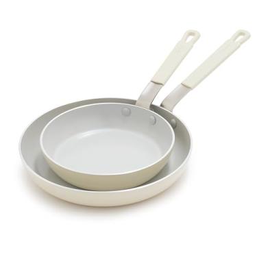 Imagem de GreenPan Conjunto de frigideiras antiaderentes Bobby Flay de 2 peças - 20 cm e 25 cm, cerâmica diamante livre de PFA, adequado para indução, alça de silicone que permanece fresca, fácil de limpar na