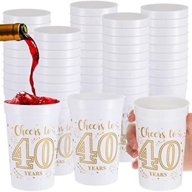 Imagem de Lallisa 40 copos de aniversário de 40 anos, 473 ml, copos de plástico para estádio de festa de aniversário de 40 anos, lembrancinhas de festa de aniversário de 40 anos, brindes de festa de aniversário de 40 anos para brinde a 40 anos, dourado e branco