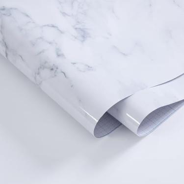 Imagem de Papel de parede de contato de mármore (32,8 m x 17,7 cm) granito branco espesso à prova d'água fácil DIY em bancadas, armários e móveis