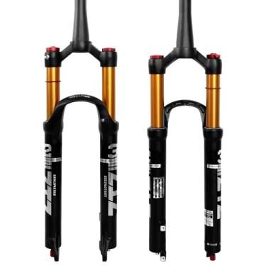 Imagem de ZTZ Garfo de suspensão pneumática BTT de 26/27,5/73.7 cm, tubo cônico de 3,8 a 3,8 cm, ajuste de rebote, viagem de 120 mm, QR 9 mm x 100 mm, bloqueio manual, garfo frontal ultraleve para mountain bike