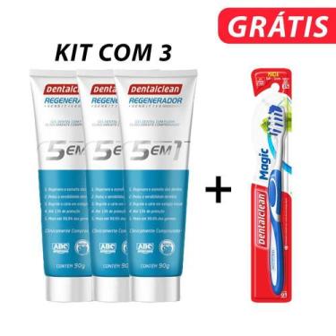 Imagem de Kit com 3 gel regenerador dentes sensíveis dentalclean + escova magic