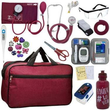 Imagem de Kit Bolsa Cores Aparelho de Pressao Esfigmomanometro Estetoscópio Medi