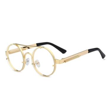 Imagem de JRLLFD Óculos de sol retrô steam punk masculino, óculos de sol redondos vermelhos para mulheres, óculos de sol vintage de metal, óculos de sol UV400, 4, tamanho único