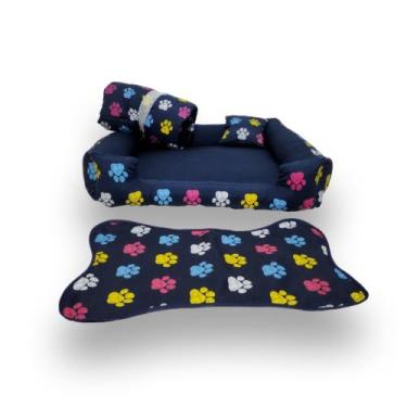 Imagem de cama de cachorro G caminha pet até15kg +edredom e tapete ( azul marinh