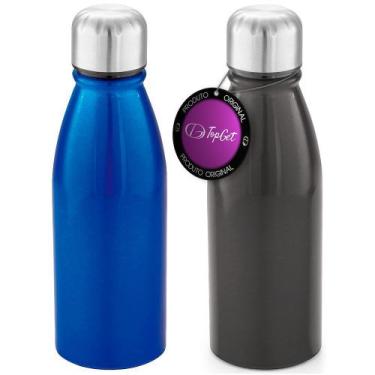 Imagem de Kit 2x Squeeze Alumínio 500 ml Wave TopGet Azul e Chumbo