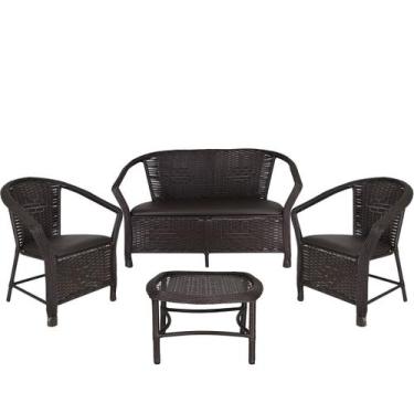 Imagem de Conjunto Namoradeira e 2 Mesa Navegantes com Assento Estofado e Fibra 