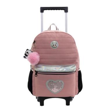 Imagem de Mochila Rodinha Holográfica Bolsa Escolar Com Chaveiro Panda - Xeryus,