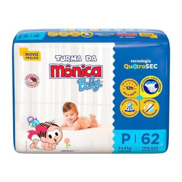 Imagem de Fralda Turma da Mônica Baby Tamanho P Pacote Mega 62 Unidades Descartá
