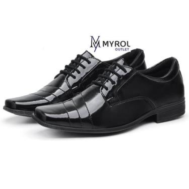 Imagem de Sapato Masculino Myrol Outlet Social Clássico Preto Verniz Com Cadarço