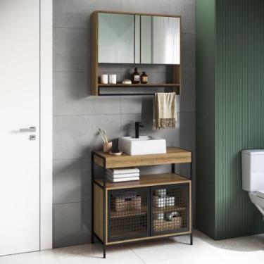 Imagem de Gabinete Banheiro 80cm 2 Portas Metal com Cuba e Espelheira - Placa e 