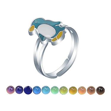 Imagem de AINILOVE Anéis com mudança de cor com sensor de temperatura, anéis fofos de tartaruga/golfinho/baleia/pinguim para meninas, presente de joias de festa de aniversário, Cobre, Pedra de humor
