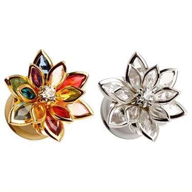 Imagem de KUBOOZ Acessórios de orelha elegantes de flor de sonho colorido alargadores de orelha alargadores de túneis medidores de esticador joia