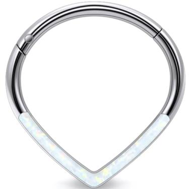 Imagem de Uzgtvy Anéis de septo de opala de titânio G23 16G G23 articulados para nariz de septo argola clicker hélice roscada internamente Daith cartilagem tragus brincos sobrancelha corpo piercing joia para