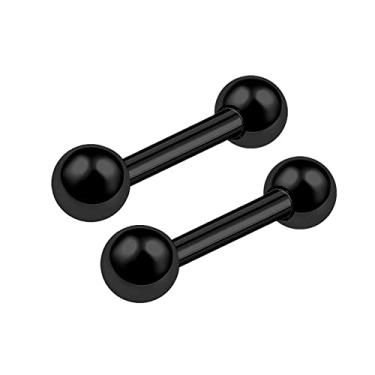 Imagem de 2 peças titânio G23 preto calibre 16 1/4 6 mm brinco barra piercing joia Daith cartilagem torre helix sobrancelha bola 3 mm M11021