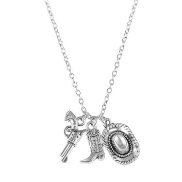 Imagem de colobublie Colar com pingente de chapéu de cowboy cowgirl, banhado a prata, boho, botas personalizadas, corrente ajustável, para homens, estilo ocidental, country, feminino, festa de aniversário,