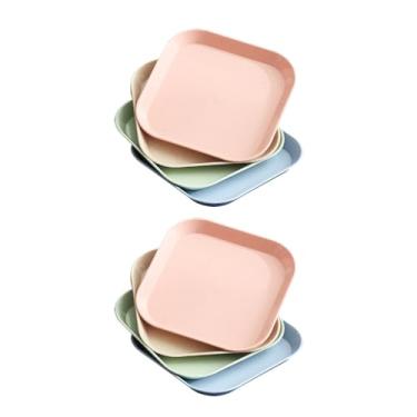 Imagem de Hemoton Conjunto de pratos de jantar de trigo inquebrável, 8 peças, pratos de servir quadrados para restaurante, cozinha e festa em família (rosa, azul, verde, bege)