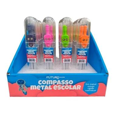 Imagem de Compasso Escolar de Metal - Kit com 8 Unidades - Cores Preto, Rosa, Verde e Laranja - Marca Futuro Escolar