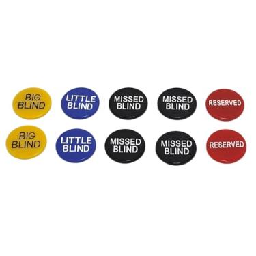 Imagem de Suited Edge Botões Perdidos, Big Blind, Little Blind, e Reserved para mesas de pôquer Texas Hold 'Em, Omaha (pacote com 10)