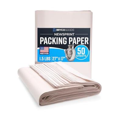 Imagem de Bryco Goods Folhas de Papel de Embalagem para Mudança - 1,5 Lb - 50 Folhas de Papel de Jornal - Obrigatório Em Seus Suprimentos de Mudança - 27" X 17" - Feito Nos Eua
