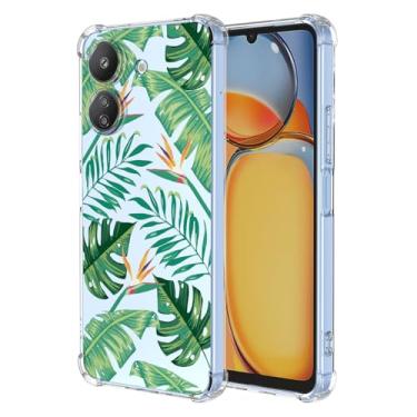 Imagem de JDYGWK Capa para Xiaomi Redmi 13C 4G Poco C65 com estampa de flores transparentes, TPU macio, fina, leve, à prova de choque, capa protetora antiarranhões para Xiaomi Redmi 13C 4G, folhas de palmeira