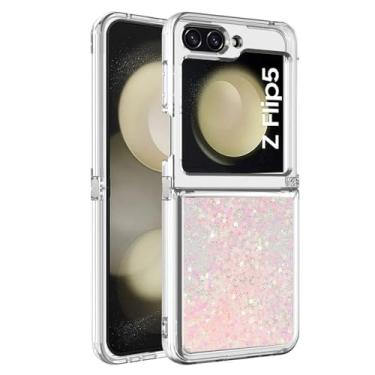Imagem de para Samsung ZFlip 5 4 3 5G Glitter Quicksand Case para Samsung Galaxy Z Flip 5 Flip4 flip3 Gradient Love Heart Bling Cover, Rosa, para Samsung Z Flip 4