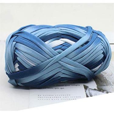 Imagem de 1 peça camiseta colorida fio de tricô tecido de crochê para arte em tecido de malha DIY (#51 azul e branco)