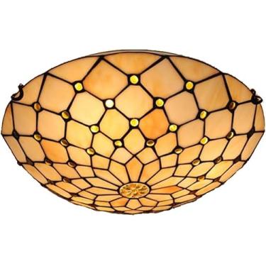 Imagem de Luminária de teto estilo Tiffany feita à mão com vitral luminária de teto embutida Luzes de teto para quarto corredor sala de jantar varanda, B, 40 cm
