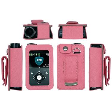 Imagem de Capa de couro ajustada com clipe giratório para cinto + protetor de tela para bomba de insulina mínima Medtronic (mínimo 630G / 640G / 650G / 670G / 770G / 780G) (rosa)