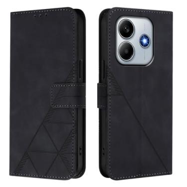 Imagem de MRRSIWEI Capa carteira para Xiaomi Redmi Note 14 5G com porta-cartão, capa flip magnética à prova de choque de couro sintético PU com suporte para Xiaomi Redmi Note 14 5G. Suporte preto