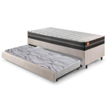 Imagem de Bicama Box Solteiro Linho Bege 88x188x28 cm com Colchão Bogota Molas U