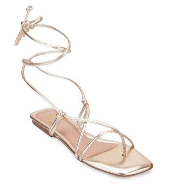 Imagem de Sandália Rasteirinha Feminina Amarração Dourada - Rizzicomercio, 37, D