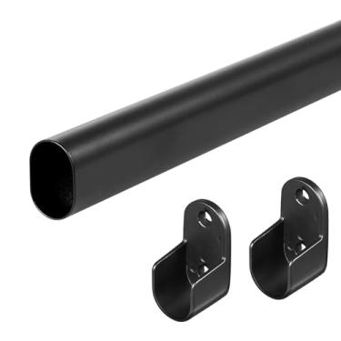 Imagem de Haste oval de armário para pendurar roupas, varas ajustáveis de 45 a 163 cm, hastes pretas resistentes, barra de armário, expansível para guarda-roupas, lavanderia, trailer