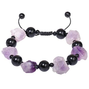 Imagem de Lightock Pulseiras de obsidiana preta para proteção feminina, quartzo drusa, cru, ametista com cristais e pedras preciosas, ioga, meditação e equilíbrio, Medium, Pedra, Quartzo